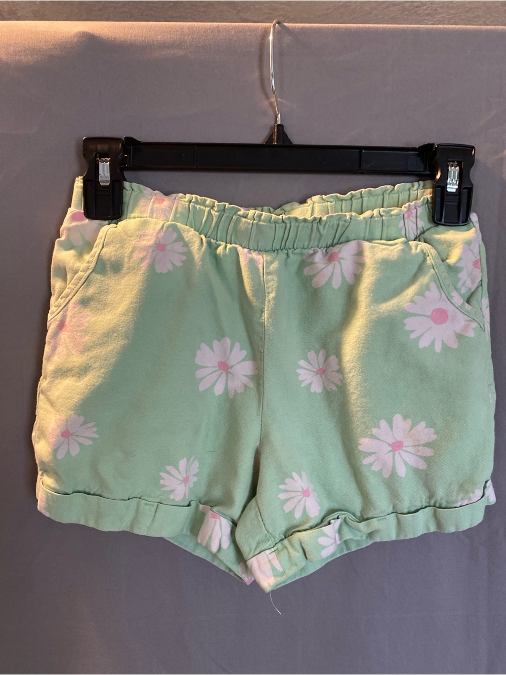wonder nation Light Green Daisy Print Elastic Waist Shorts